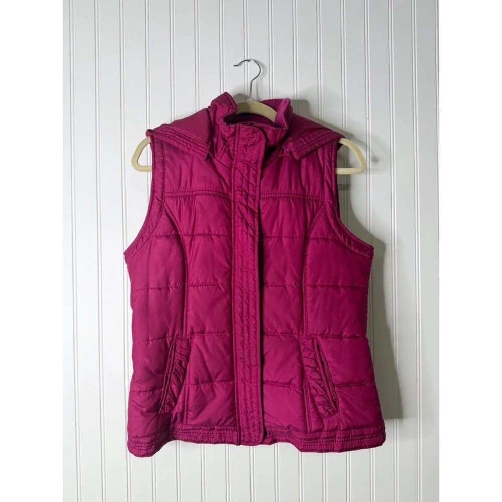 New York & Company Fuchsia Hooded Puffer Vest Women’s Medium Quilted Bright Puff